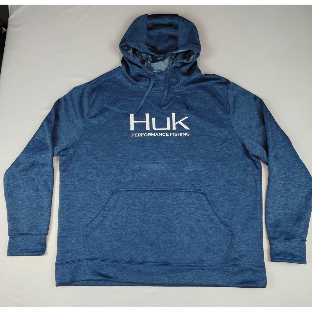 Huk Hoodie Mens XL Blue Performance Fishing Logo Pullover Sweatshirt Graphic
